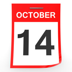 October 14. Calendar on white background.