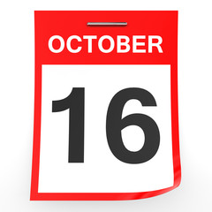 October 16. Calendar on white background.