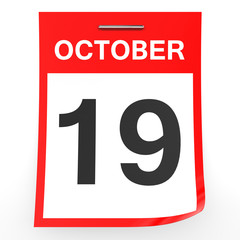 October 19. Calendar on white background.