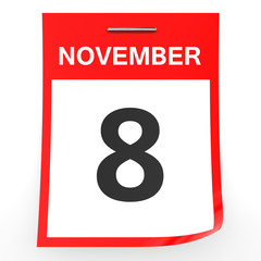 November 8. Calendar on white background.