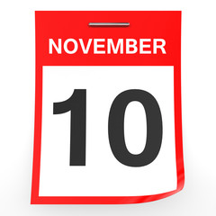 November 10. Calendar on white background.