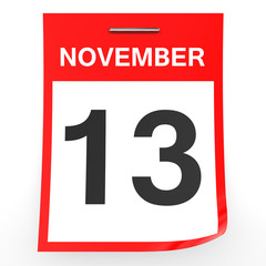 November 13. Calendar on white background.