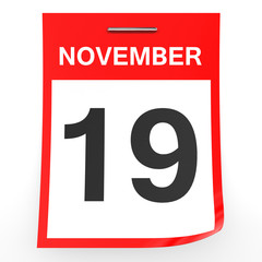 November 19. Calendar on white background.