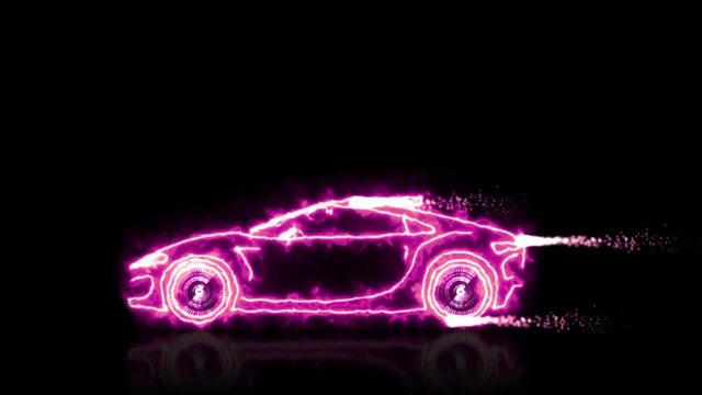 Abstract animation of sweet pink futuristic woman super car made with light beam wireframes on black isolated background. Automobile car and aerodynamic motion design engineering technology