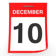 December 10. Calendar on white background.