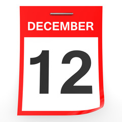 December 12. Calendar on white background.