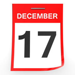 December 17. Calendar on white background.
