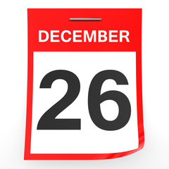 December 26. Calendar on white background.