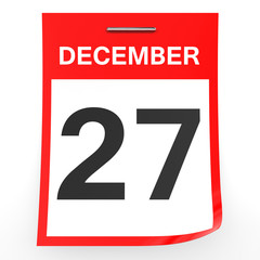 December 27. Calendar on white background.