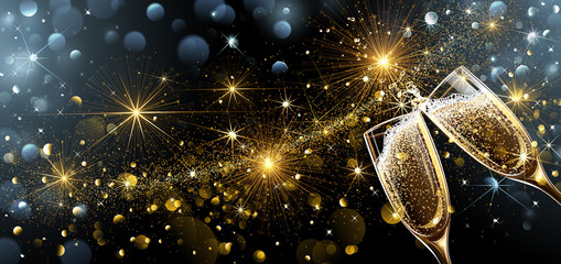 New Year fireworks and champagne © Maksim Pasko