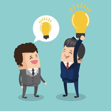 Businessman cartoon and light bulb icon. Business strategy solution and work theme. Colorful design. Vector illustration