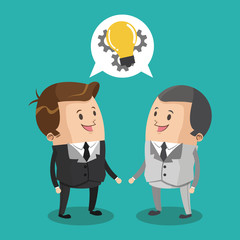 Businessman cartoon and light bulb icon. Business strategy solution and work theme. Colorful design. Vector illustration