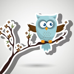 owl blue tree leaves blue vector illustration eps 10
