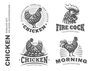 Set chicken emblem on white background © sodesignby
