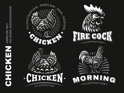 Set chicken emblem on dark background