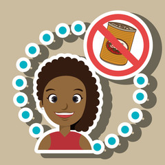 cartoon child girl fast food danger symbol vector illustration