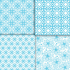 Simple floral blue color pattern set. Vector illustratuion