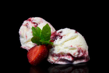 vanilla ice cream with strawberry jam