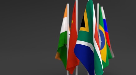 illustration 3d render, Flags of the five countries of the Brics,