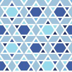 Star of David blue vector seamless pattern. Jewish texture