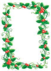 Christmas decoration with holly. Vector christmas holly border   isolated on white background