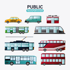Bus cable car train trolley railways and taxi vehicle icon. Public Transportation travel and ride theme. Isolated and colorful design. Vector illustration