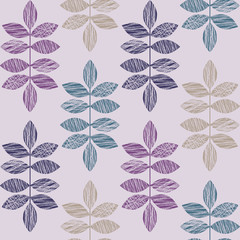 Crosshatch leaves vector seamless pattern. Grunge texture