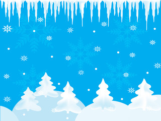 
Winter background with snowflakes and icicles