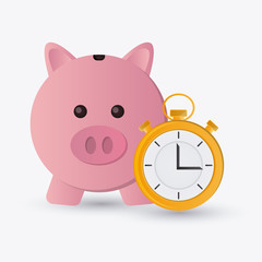 Piggy and chronometer icon. Time instrument and tool theme. Colorful design. Vector illustration