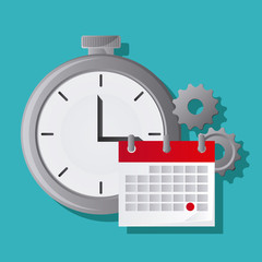 Calendar gears and chronometer icon. Time instrument and tool theme. Colorful design. Vector illustration