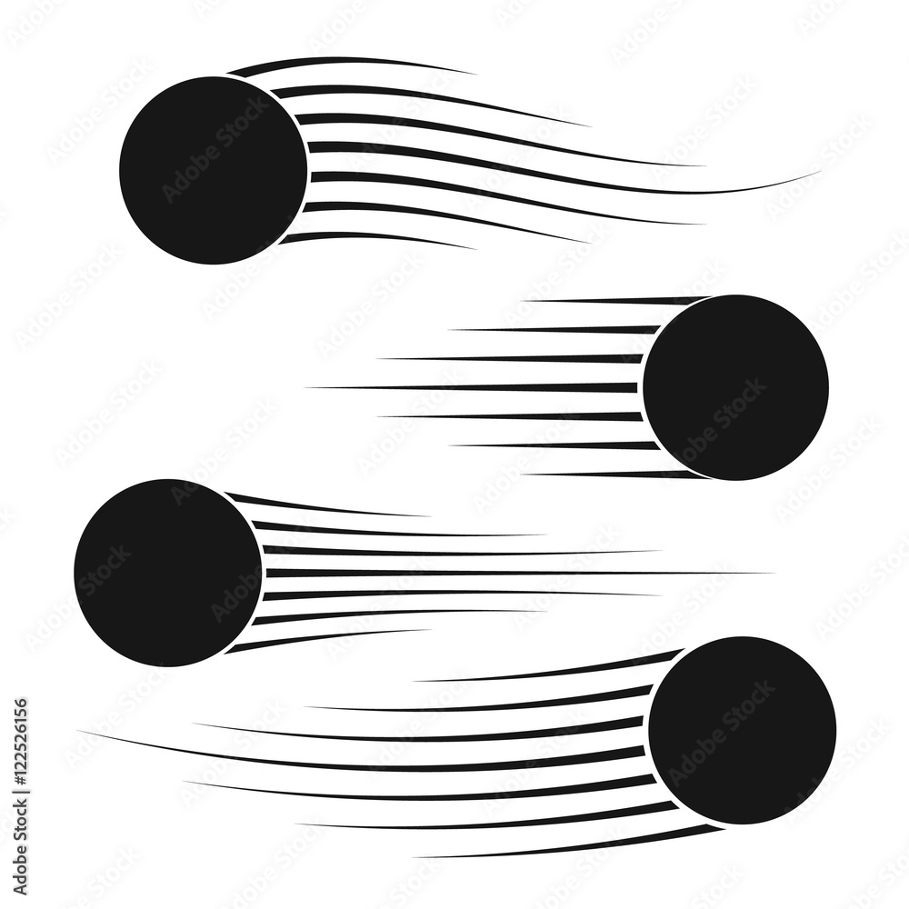 Poster Flying balls set with speed lines. Motion effects collection for your design. Vector template