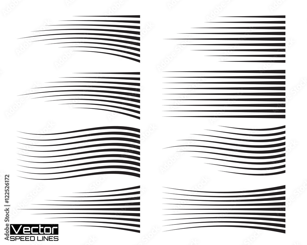 Poster Speed lines set. Motion effects collection for your design. Vector template
