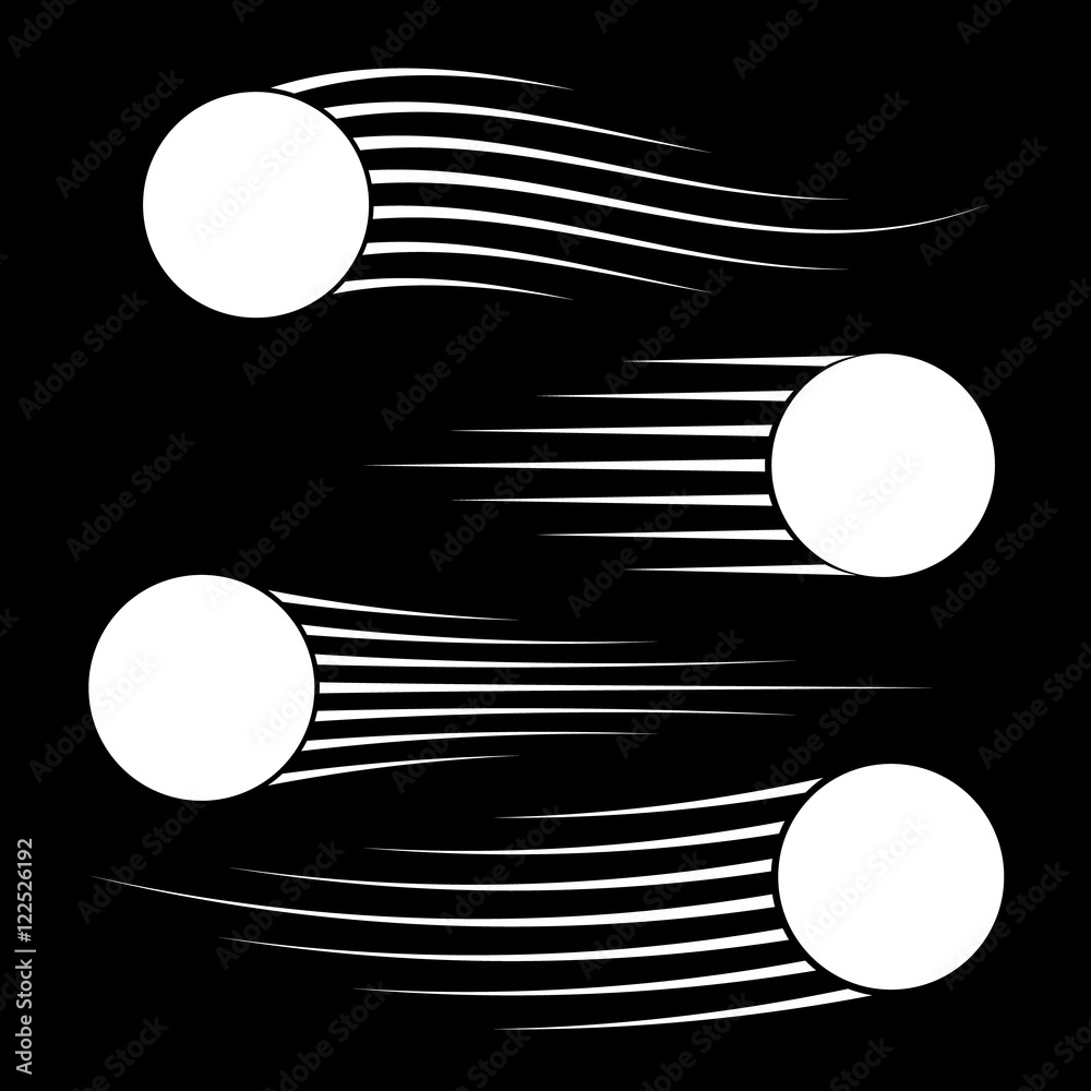 Poster Flying balls set with speed lines. Motion effects collection for your design. Vector template
