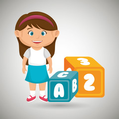 cartoon girl cube blue and yellow alphabet vector illustration eps 10