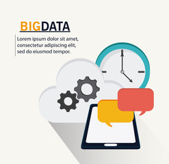 Smartphone bubble gears cloud and clock icon. Big data center base and web hosting theme. Colorful design. Vector illustration