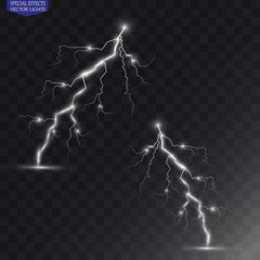 Vector lightnings. Set. Light Effects
