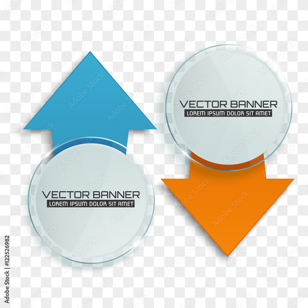 Poster arrow banners. glass circle with colorful signs. infographic template. vector