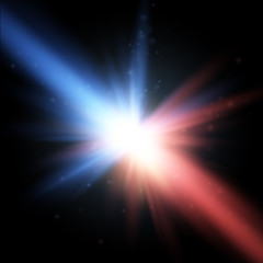 Naklejka premium Collision of two forces with red and blue light. Vector. Explosion concept.