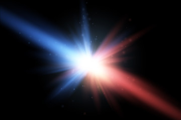 Collision of two forces with red and blue light. Vector. Explosion concept.