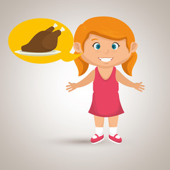 girl cartoon chicken food vector illustration eps 10