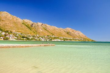 Beautiful view of the beach at Gordon's Bay, a harbour town near Cape Town in the Western Cape province of South Africa, close to Strand. It is situated on the northeastern corner of False Bay.