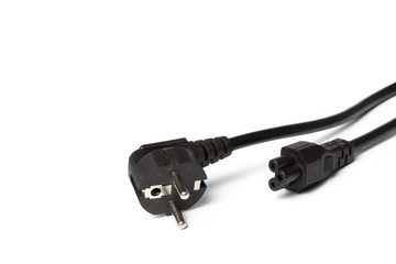 Black power cable with plug and socket isolated on white