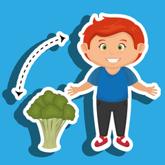 boy cartoon broccoli vegetable vector illustration eps 10