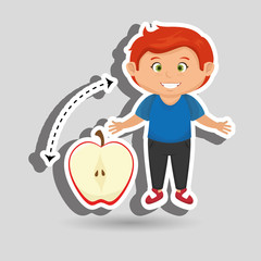boy cartoon fruit sliced apple vector illustration eps10