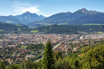 Fototapeta na wymiar Inn Valley with Innsbruck city, Austria, view from above