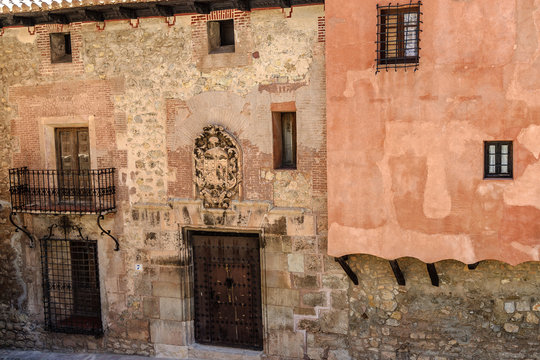 front of a palace in the Albarracin town in the province of Teruel, Aragon, Spain