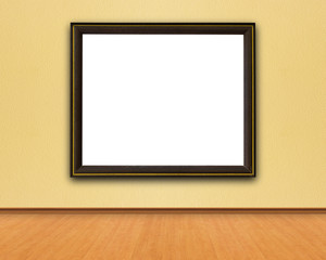 Fototapeta na wymiar Wood Frame on The Yellow Wall