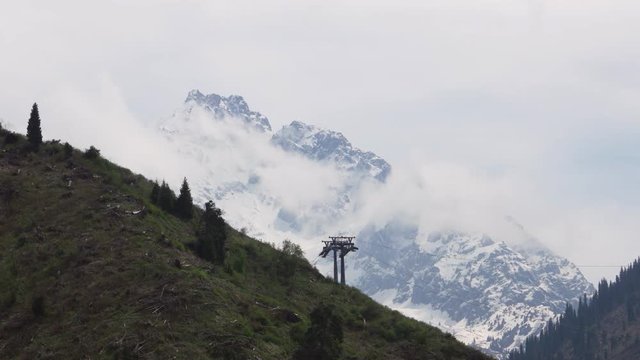 Cableway Gondola in Kazakhstan mountains, Medeu