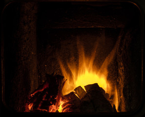 Fire in a fireplace