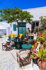 Charming traditional tavernas of Greece. Amorgos island - obrazy, fototapety, plakaty